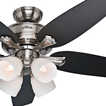 Hunter Fan 52" Brushed Nickel Finish Ceiling Fan with Painted Cased White Glass Light Kit (Certified Refurbished)