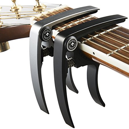 Guitar Capo (2 Pack) for Guitars, Ukulele, Banjo, Mandolin, Bass - Made of Ultra Lightweight Aluminum Metal (1.2 oz!) for 6 & 12 String Instruments - (Black   Silver) - Premium Accessories by Nordic Essentials™ - (Black   Silver) - Lifetime Warranty
