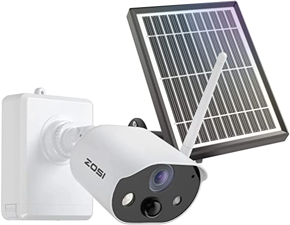 ZOSI C306 Rechargeable Battery Security Camera with Solar Panel Power Supply, Support Indoor Outdoor Home Office Surveillance with 1080P Full HD Resolution, Smart Light, Two Way Audio(no SD Card)