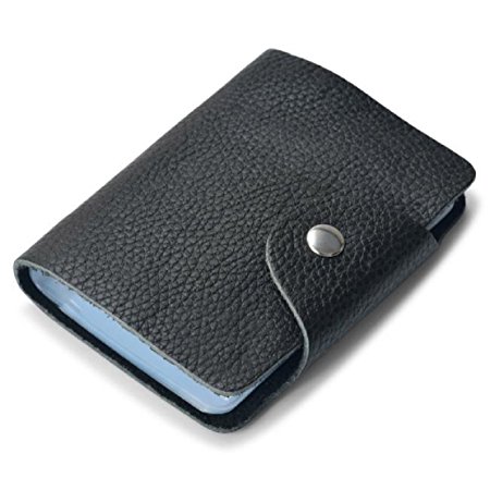 Perman Pocket Business Credit ID Card Case PU Leather Strap Buckle Bank Card Holder Bag (Black)