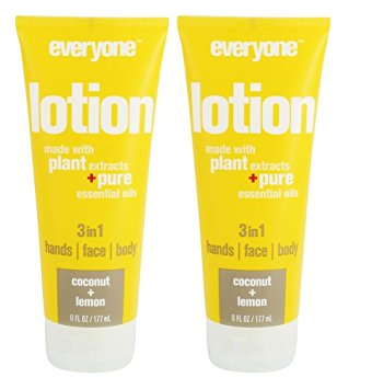 Everyone 3-in-1 Coconut and Lemon Lotion (Pack of 2) Nourishing Moisture with Coconut Oil, Vitamin E and Matricaria Flower Extract, 6 fl. oz.