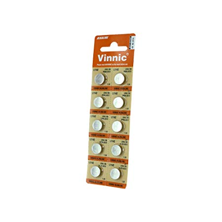 10 x Vinnic Size LR43 V386 386 AG12 L1142 Alkaline Watch Battery