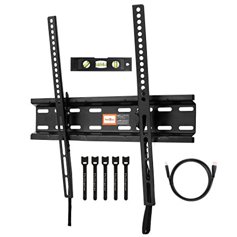 Perlegear Tilting Low Profile TV Wall Mount Bracket for Most 23-55 Inch LED, LCD, OLED and Plasma Flat Screen TVs with VESA up to 400x400mm - Bonus HDMI Cable, Bubble Level and Cable Ties
