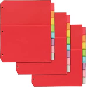 Oxford Poly Binder Dividers, Double Pocket, 3 Hole Punch Organizers, Assorted Colors, 8-tab Non-Stick Organizers, Pack of 3 Index Dividers (89609)