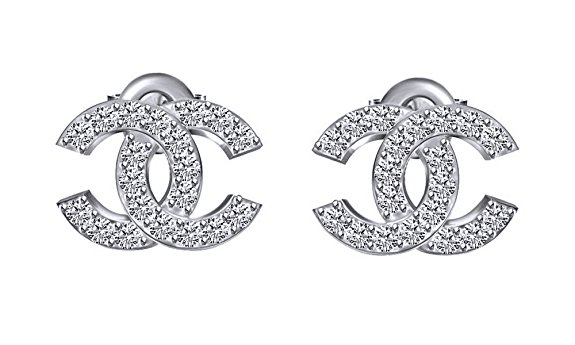 Round Cut White Cubic Zirconia New Fashion C Shape Stud Earrings in 14K Gold Over 925 Sterling Silver