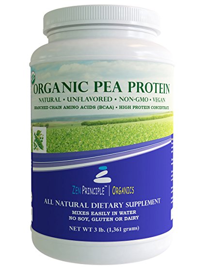 3 lb. Ultra Premium Organic Pea Protein Powder. USDA Certified ONLY from USA and Canada Grown Peas. No GMO, Soy or Gluten. Vegan. Full Spectrum Amino Acids (BCAA). More Protein than Whey. 80% Protein.