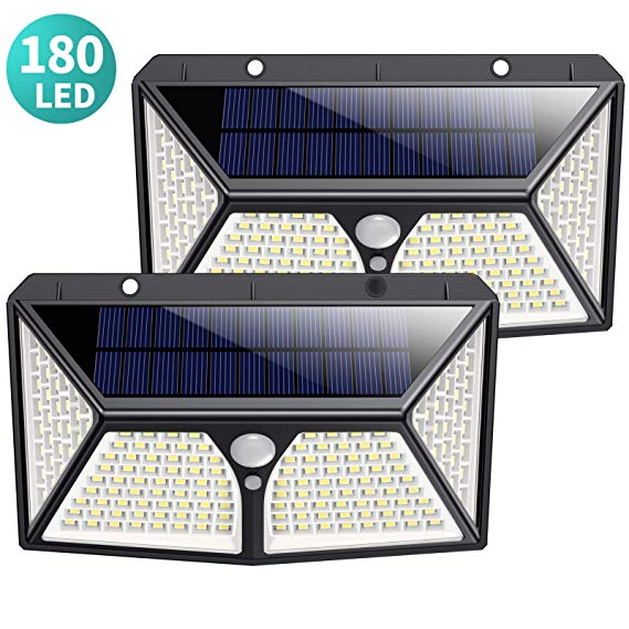 Solar Lights Outdoor 180 LED, [2500mAh High Capacity Super Bright] Kilponen Solar Security Lights Motion Sensor 270º Solar Powered Lights Wall Lights Waterproof with 3 Modes for Outside (2 Pack)