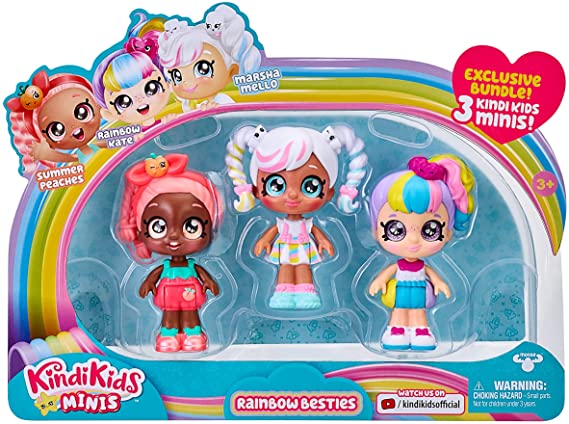 Kindi Kids Minis - Rainbow Besties - 3 Pack Collectible Posable Bobble Head Figure