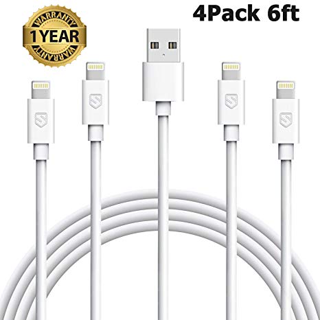 iPhone Charger Cable, 4Pack 6ft 8Pin USB Charging & Syncing Cord for iPhone X 8 7 6s 6 plus SE 5S 5C 5 iPod iPad Mini Air Pro(White)