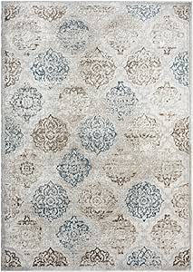 Home Dynamix Boho Andorra Transitional Damask Area Rug, Ivory/Navy Blue, 5'2"x7'2"