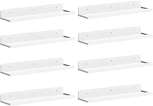 Lifewit Floating Shelves for Wall, 8 Pack White Acrylic Shelf 15" Room Decor for Bookcase/Vinyl Record Display/Photo/Picture in Bedroom, Living Room, Bathroom, Kitchen Storage and Organization