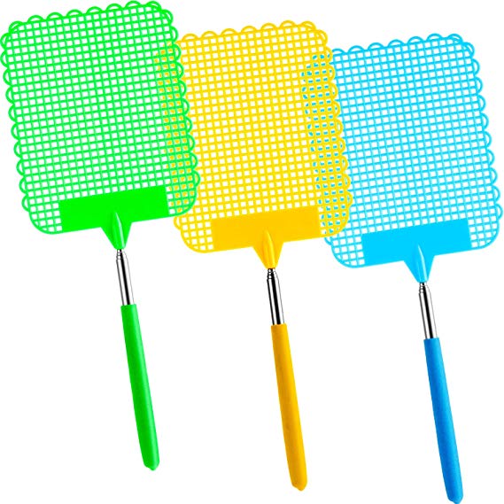 Tatuo 3 Pieces Large Extendable Fly Swatter, Manual Swat Pest Control with Strong Flexible Durable Telescopic Handle, Lightweight (Multicolor B)