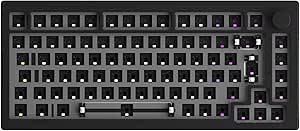 Akko 5075S Mechanische Tastatur Kit, Barebones Gaming Keyboard Wired, Unterstützt QMK/VIA Programmierbare, 75% Prozent ISO Layout, Gasket Mount, Zubehör zur Geräuschreduzierung, mit Knopf (Schwarz)