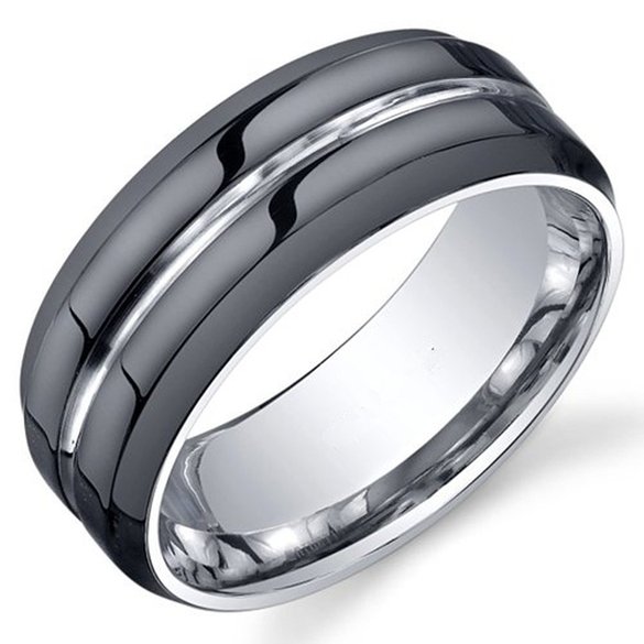 King Will Mens 8mm Black Mens Tungsten Ring Wedding Band Grooved Center Polished Wedding Band