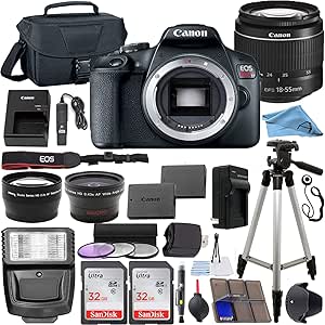 Canon EOS Rebel T7 24.1 MP DSLR Digital Camera with Canon EF-S 18-55mm Lens   2 pc SanDisk 32GB Memory Cards   Camera Bag   Flash Light   Accessory Bundle