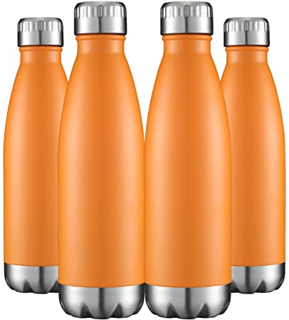 HASLE OUTFITTERS 17oz Double Wall Cola Shape Modern Sleek Water Bottle Keeps Beverages Hot & Cold BPA Free Perfect for Camping Hiking Adventure Activity(Orange, 4PCS)