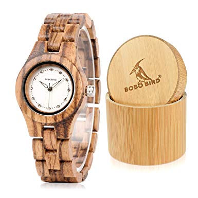 BOBO BIRD Ladies Bamboo Zebra Wooden Watch Gems Imitate Diamond Gentlewomanly Quartz Watches with Bamboo Band & Gift Box