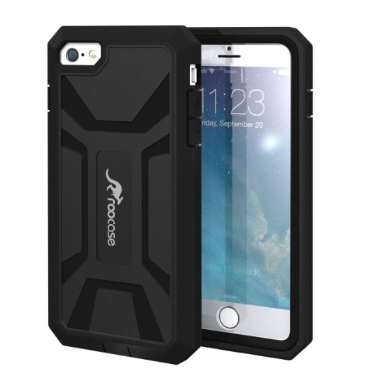 iPhone 6s Case roocase Series PCTPU Hybrid Armor Military Case with Front Cover and Built-in Screen Protector for Apple iPhone 6  6s 2015 Black