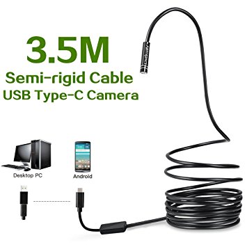 Fantronics 3.5 Meter(11.48ft) Rigid Cable 2.0 Megapixels HD USB C Endoscope Type C Borescope Inspection Camera for Android, Samsung Galaxy S8, Google pixel, Nexus 6p, HTC 10, Huawei V9
