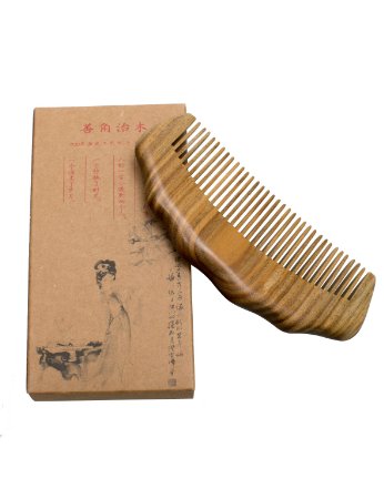 Hawkeye® Natural Green Sandalwood Handmade Portable Wood Hair Comb,beard Comb,mustache Comb (Half Moon)