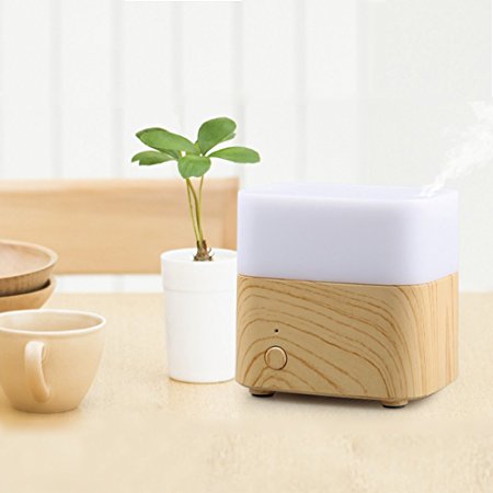HueLiv Aroma Diffuser Ultrasonic Humidifier Aromatherapy Essential Oil Diffuser, 120ml Natural Wood Grain with Color LED Lights and Cool Mist, Auto Shut-Off