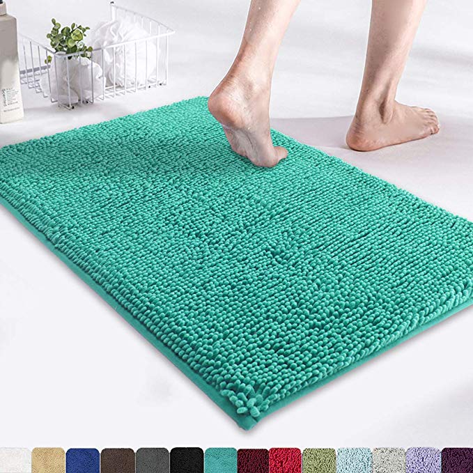 MAYSHINE Non-Slip Bathroom Rug Shag Shower Mat (17x24 Inches) Machine Washable Bath Mats with Water Absorbent Soft Microfibers of Turquoise