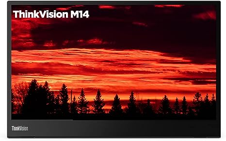 Lenovo ThinkVision M14 14" Full HD 1920x1080 IPS Monitor - 300 Nit 6ms 2xUSB Type-C Ports Widescreen Backlit LED LCD Mobile Portable Display Raven Black