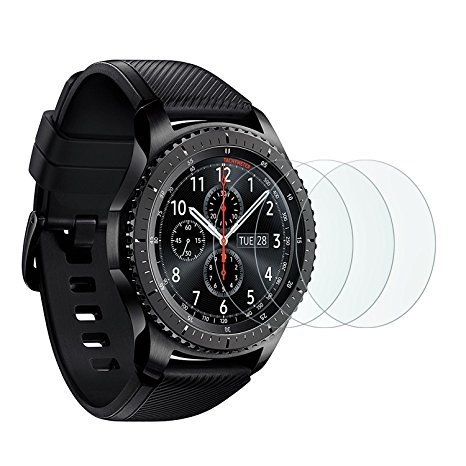 Samsung Gear S3 Screen Protector [3 Pack], OMOTON Tempered Glass Screen Protector for Gear S3 [9H Hardness] [Crystal Clear] [Scratch Resist] [No-Bubble]