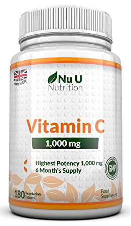 Vitamin C 1000mg 180 Tablets (6 Month's Supply) by Nu U Nutrition by Nu U
