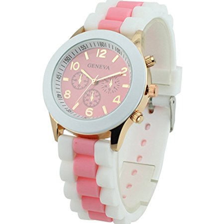 Women's Geneva Silicone Band Jelly Gel Quartz Wrist Watch Pink