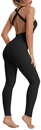 Ivay Sexy Backless Slimming Textured Activewear Yoga Skinny Jumpsuits