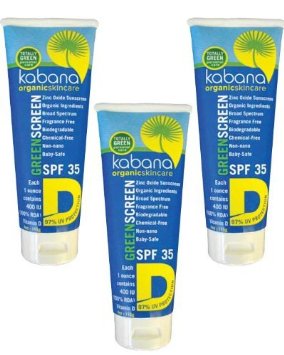 Green Screen D SPF 35 Organic Sunscreen By Kabana - Gluten-free - Soy-free - 3 Pack