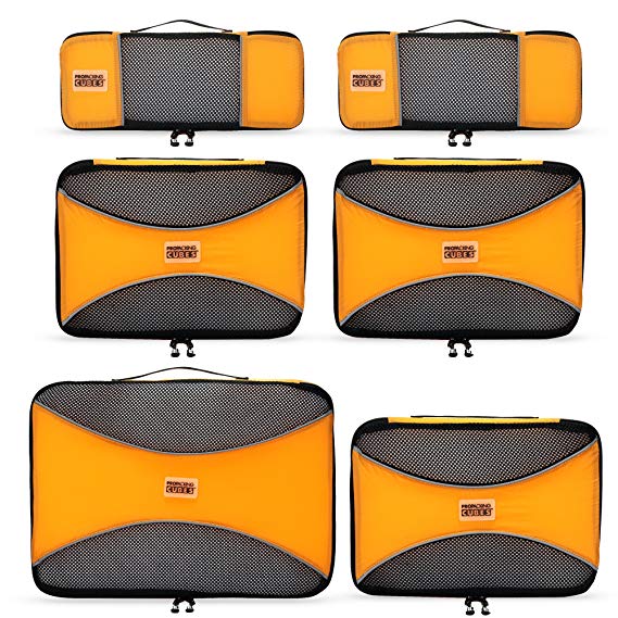 PRO Packing Cubes | 6 Piece Travel Packing Cube Value Set | 30% Space Saver Bags | Ultra Lightweight Luggage Packing Organizers | Great for Duffel Bags, Carry on Suitcases, and Backpacks (Orange)