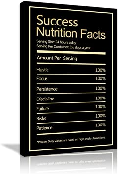 Success Nutrition Facts Motivational Wall Art Inspirational Entrepreneur Quotes Painting Prints on Canvas Modern Inspiring Posters Pictures for Living Room Bedroom Office Framed Ready to Hang
