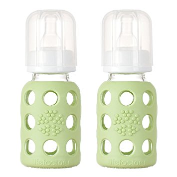 Lifefactory Glass Baby Bottle with Silicone Sleeve, 2 Pack (Spring Green, 4 Ounce)