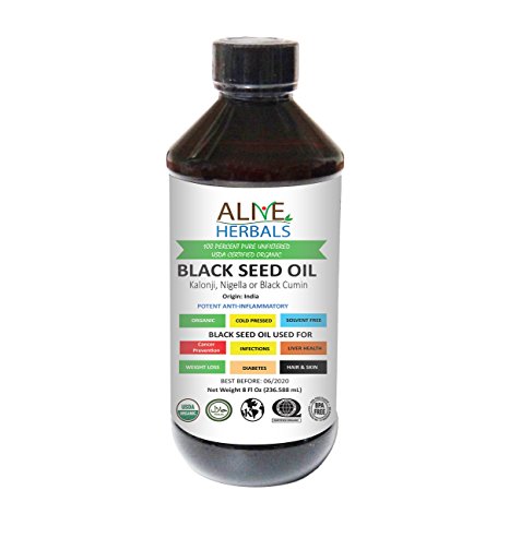 Alive Herbals Black Seed Oil Cold Pressed Organic 8 OZ.100% Unfiltered, No Preservatives & Artificial Color.