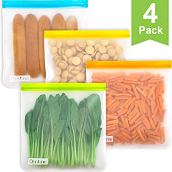 Reusable Gallon Freezer Bags - 4 Packs Reusable Storage Bags, LEAKPROOF Extra Thick Gallon Resealable Lock Seal Bag For Marinate Meat Cereal Sandwich Snack Lunch Travel Items Home Organization