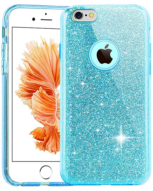 TOZO Case for iPhone 6s Plus SHINY Series [Bling Crystal] Ultra Thin Sparkle Premium 3 Layer Hybrid Semi-transparent Lightweight / Exact Fit / Soft Case for iPhone 6/6s Plus - 5.5 inch Blue