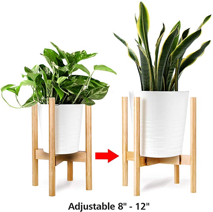 Kohree Adjustable Plant Stand, Mid Century Wood Flower Pot Holder Plant Pot Stand 12 Inch for Indoor Outdoor, Brown (Plant & Pot Not Included)