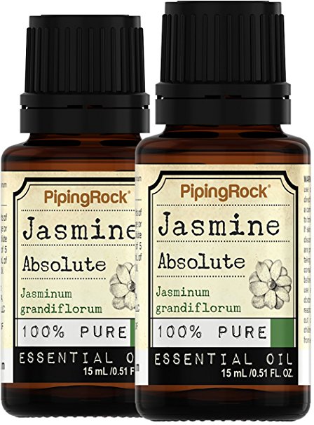 Piping Rock Jasmine Absolute 100% Pure Essential Oil 2 Dropper Bottles x 1/2 oz (15 ml) Jasminum Grandiflorum