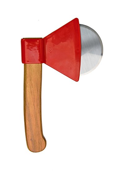 DCI Ax Pizza Cutter, Stainless Steel Cutting Blade, Wood Handle, Red