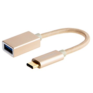 CableCreation Gold USB 3.1 Type C (USB-C) to USB 3.0 A Female Adapter Cable, USB-C OTG Cable,the New Macbook, Chromebook Pixel and More, 0.5ft Gold