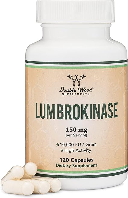 Double Wood Supplements Lumbrokinase Enzymes Supplement - 120 Capsules (Max Activity 10,000 FU / Gram) 150mg per Serving (No Fillers) for Cardiovascular and Blood Circulation Support by