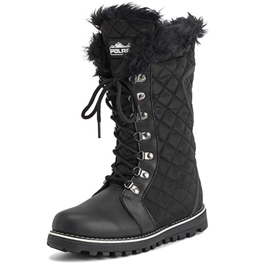 Polar Products Womens Quilted Comfy Winter Side Zip Rain Warm Snow Knee High Boot