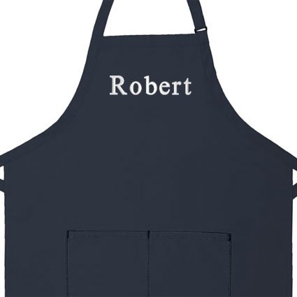 Personalized Apron, Add a Name Embroidered Design, Add Your Own Name, Cotton/poly High Quality Commercial Made in the USA Apron, Adult Bib Aprons (Adult Long 34" Long x 24" Wide, Navy)