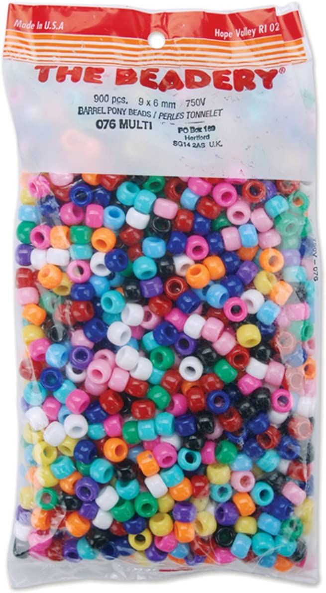 Beadery Pony Beads, 6 by 9mm, Opaque Multicolor, 900-Pack
