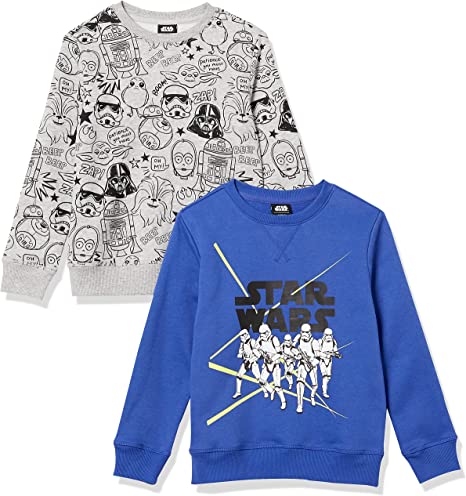 Spotted Zebra Disney | Marvel | Star Wars Boys and Toddlers' Fleece Crew Sweatshirts, Pack of 2