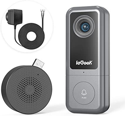 ieGeek WiFi Video Doorbell Camera(Wired), 2K Home Security Door Camera with Chime, Human Detection, 2-Way Audio, Cloud Storage, 167° Wide Angle, DC Adapter Included, Works with Alexa & Google Hub