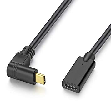 URWOOW Quick Charge USB Type C Up or Down Angle 90 Degree Male to USB Type C Female 3 AMP Sync and Charging Cable Cord Wire Adapter Convertor Extension Cable 1FT (Right Angle M to F)