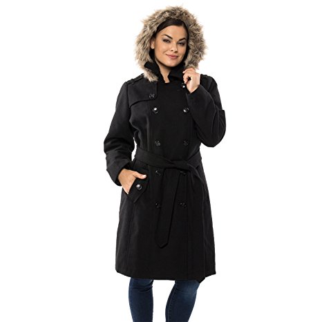 Alpine Swiss Women’s Parka Trench Pea Coat Belt Jacket Fur Hood Reg & Plus Sizes